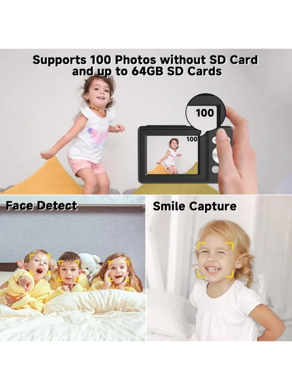 44MP Compact Digital Camera, FHD 1080P, 16X Zoom, Face Detection, Anti-Shake